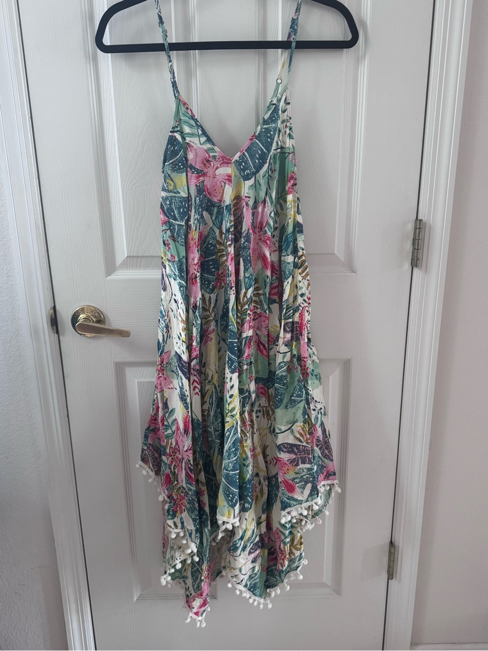 Floral Spaghetti-Strap Swim Coverup Dress in Green & Pink